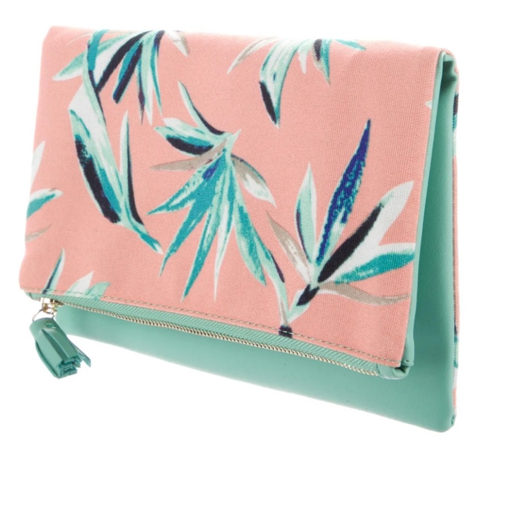 NWOT Rachel Pally Canvas Floral and Pale Green Zip Clutch